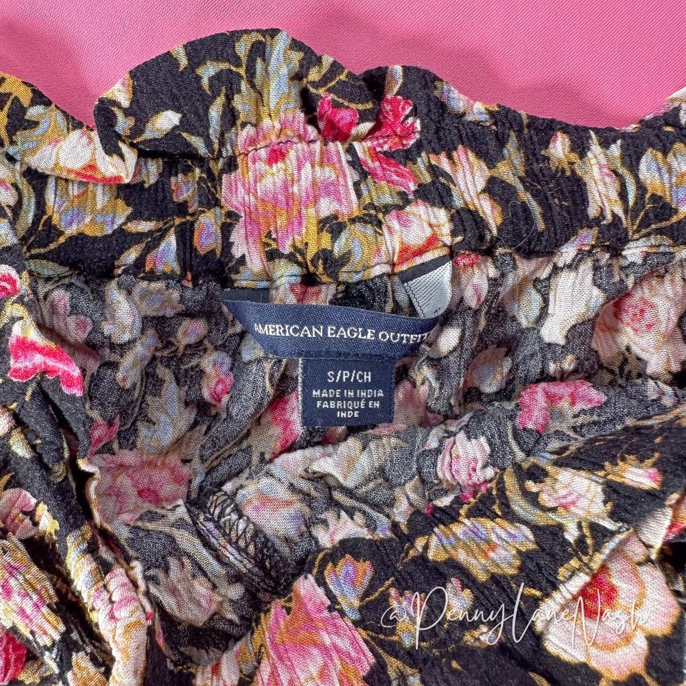 American Eagle Floral Tie Waist Paperbag Shorts - Picture 5 of 12